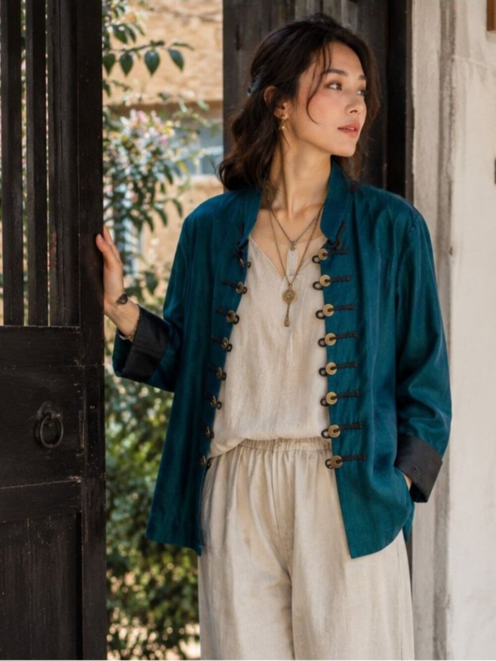Soft Surroundings Silk Velvet Jacket Teal Military Boho Blazer S Eclectic Chic